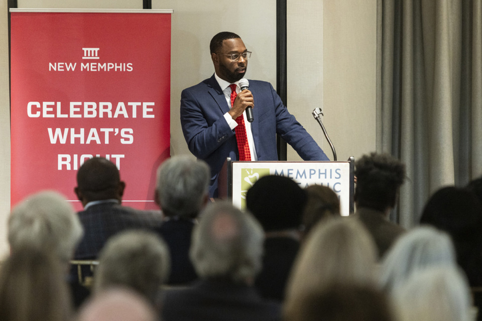 <strong>Mayor-elect Paul Young speaks during the "Celebrate What's Right: Bridge Over Troubled Water" panel discussion hosted by New Memphis at Memphis Botanic Garden.</strong> (Brad Vest/Special to The Daily Memphian)