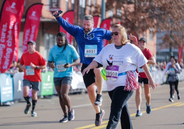 <strong>Runners near the finish line during the 2022 St. Jude Marathon.</strong> (Patrick Lantrip/The Daily Memphian)