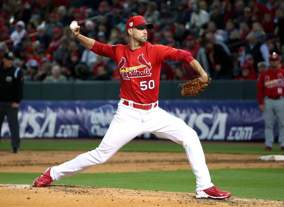 <strong>Adam Wainwright, who pitched against the Redbirds in an exhibition match March 25, is part of a Cardinals rotation that was expected to dominate but is instead struggling.</strong> (Houston Cofield/Daily Memphian)