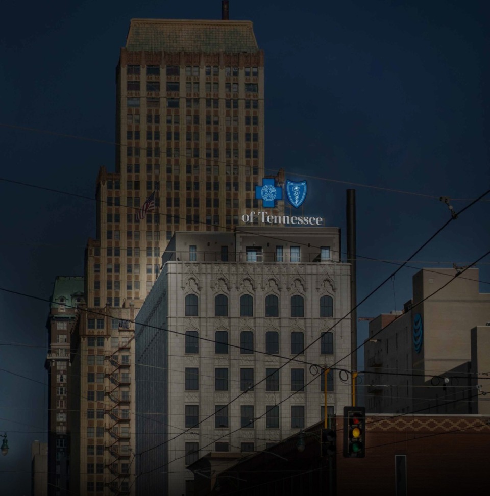 <strong>BlueCross BlueShield of Tennessee has received Design Review Board approval of a rooftop sign at the Commonwealth Building at 240 Madison Ave.</strong> (Rendering courtesy LRK)