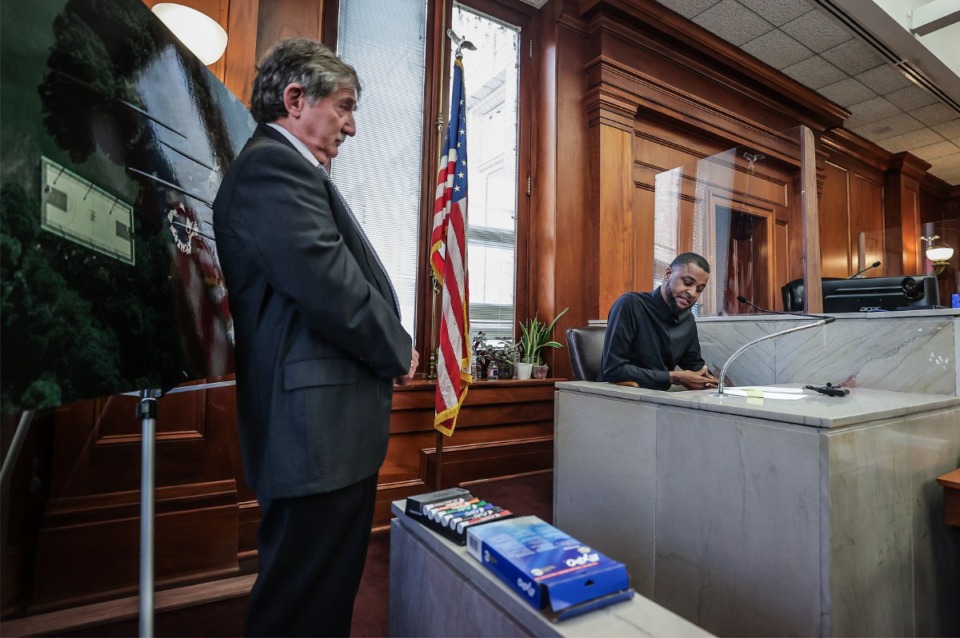 <strong>Attorney Leslie Ballin asks Tee Morant to read part of his deposition during a hearing in Judge Carol Chumney&rsquo;s civil court on Dec. 12, 2023 in Memphis. The hearing is to determine whether Morant used self defense during a fight last summer at his home.</strong> (Patrick Lantrip/The Daily Memphian)
