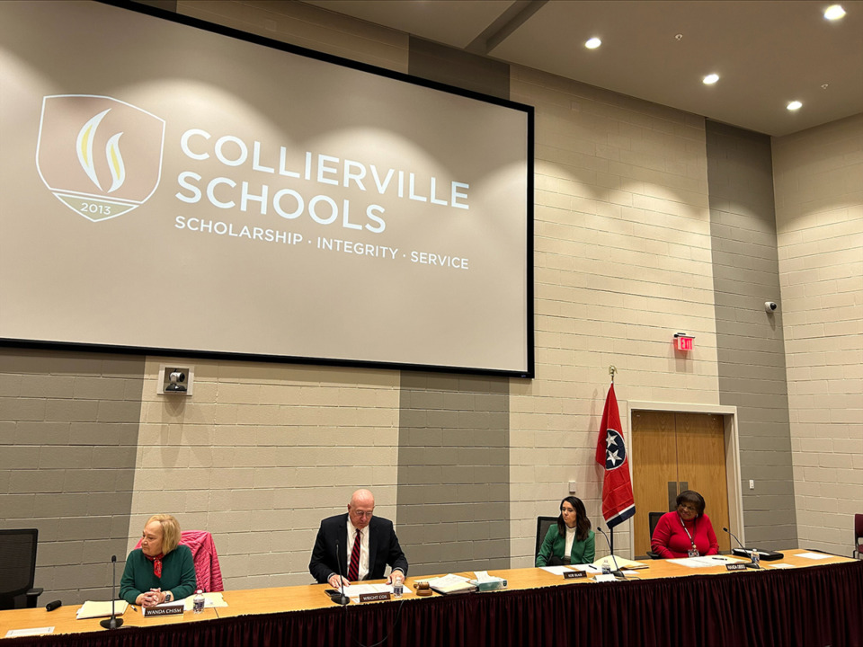 <strong>The Collierville Schools Board of Education also took an opportunity to honor Superintendent Gary Lilly with a parting gift of $5,000 and gave him a resolution of appreciation.</strong> (Abigail Warren/The Daily Memphian)