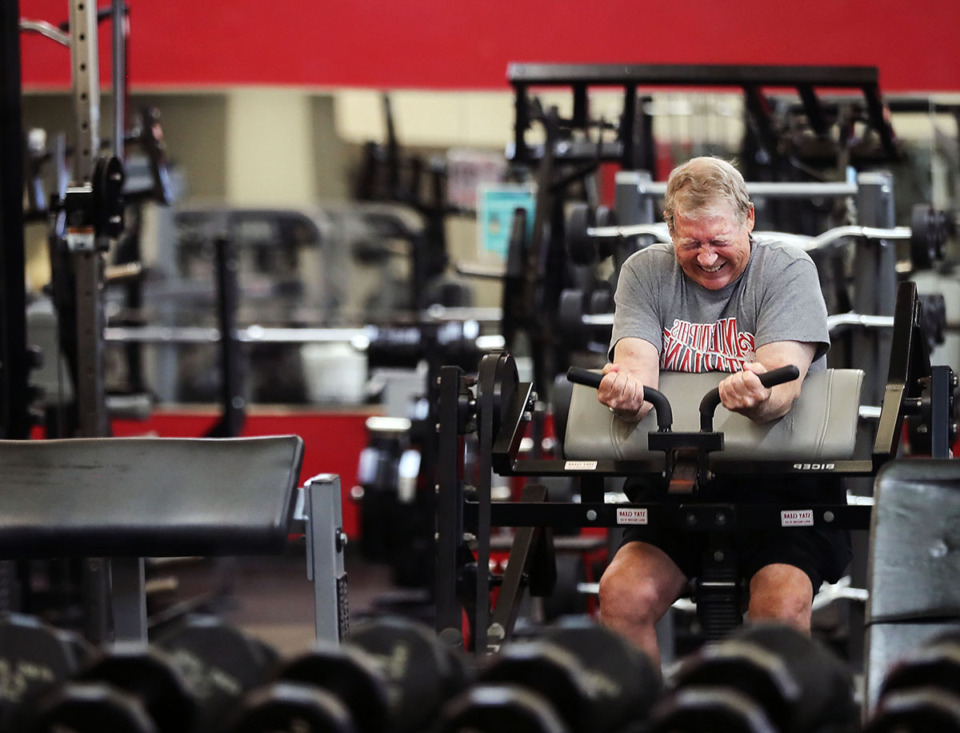 <strong>The Bartlett Board of Mayor and Aldermen is exploring new management options for the Bartlett Recreation Center. Butch Twele pushes it on the curl bar while working out at the center in 2020.</strong> (Patrick Lantrip/The Daily Memphian file)