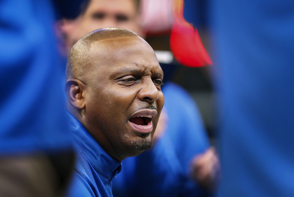 <strong>Memphis Tigers head coach Penny Hardaway during a timeout against Lane College on&nbsp; Oct. 30, 2022.</strong> (Mark Weber/The Daily Memphian file)