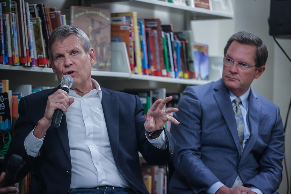 <strong>Tennessee Gov. Bill Lee spoke on a panel aimed to promote his new school-voucher proposal at New Hope Christian Academy in Frayser Dec. 13.</strong> (Patrick Lantrip/The Daily Memphian)