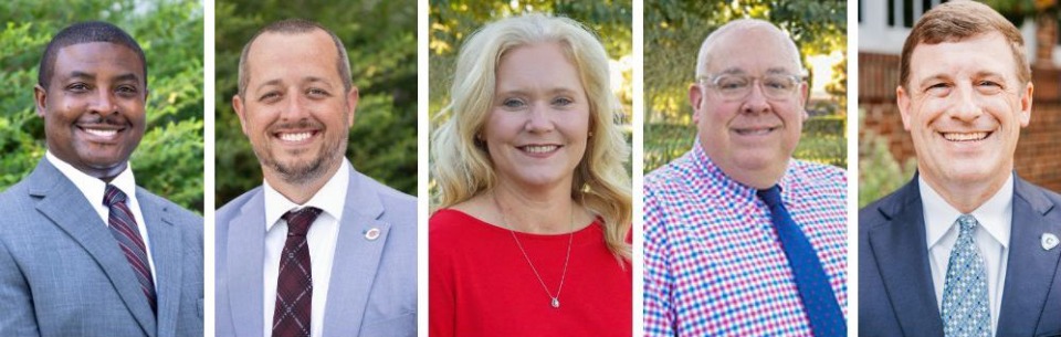 <strong>Candidates for Collierville&rsquo;s top education job are (from left) Roger Jones, Tyler Salyer, Leigh Anne Rainey, Jeff Jones and Russell Dyer.</strong> (Courtesy Collierville Schools)