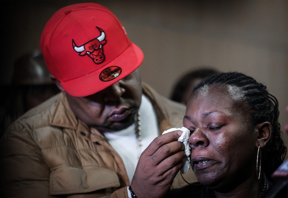 <strong>Shona Garner-White&nbsp;&mdash; the mother of Alegend Jones, a teenager who died while in the care of Youth Villages&nbsp;&mdash; is comforted during a Dec. 27 press conference.</strong> (Patrick Lantrip/The Daily Memphian)