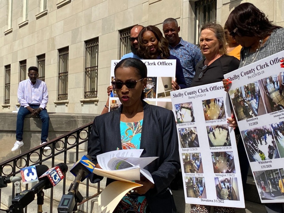 <strong>Shelby County Clerk Wanda Halbert held a press conference Thursday, Sept. 22, 2022, outside the Shelby County Clerk&rsquo;s Office at 150 Washington Ave.</strong>&nbsp;(Bill Dries/The Daily Memphian file)