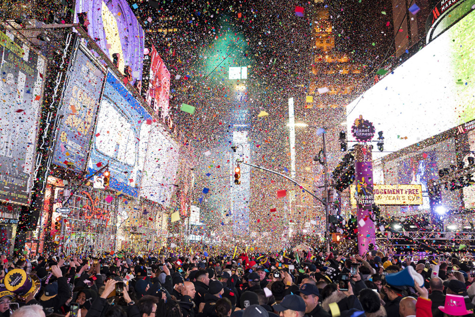 <strong>In this Jan. 1, 2020, file photo, confetti falls at midnight on the Times Square New Year's Eve celebration in New York.</strong> (Ben Hider/Invision/AP file)