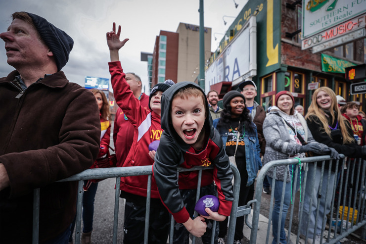 <strong>A young Iowa State fan emphatically cheers during the AutoZone Liberty Bowl Parade on&nbsp;Beale Street Dec. 28, 2023.</strong> (Patrick Lantrip/The Daily Memphian)