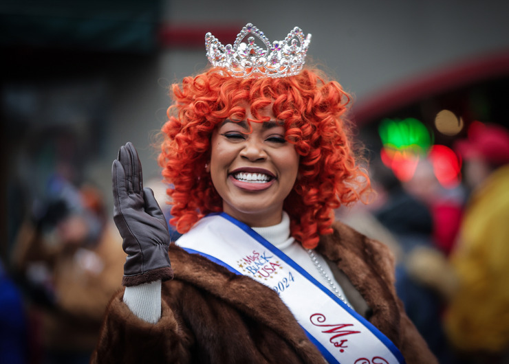 <strong>Miss Black Tennessee waves to the crowd during the AutoZone Liberty Bowl Beale Street Parade Dec. 28, 2023.</strong> (Patrick Lantrip/The Daily Memphian)