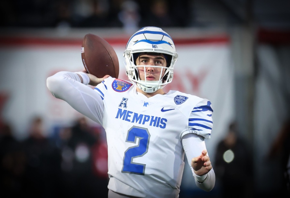 <strong>University of Memphis quarterback Seth Henigan (2) makes a pass in the AutoZone Liberty Bowl game against Iowa State Dec. 30, 2023.</strong> (Patrick Lantrip/The Daily Memphian)