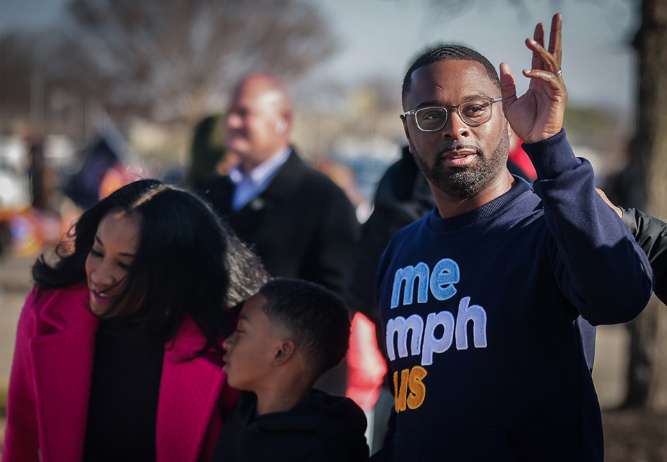 <strong>Memphis Mayor-elect Paul Young waves to the crowd while marching in a parade with his family at Tiger Lane Dec. 30.</strong> (Patrick Lantrip/The Daily Memphian)