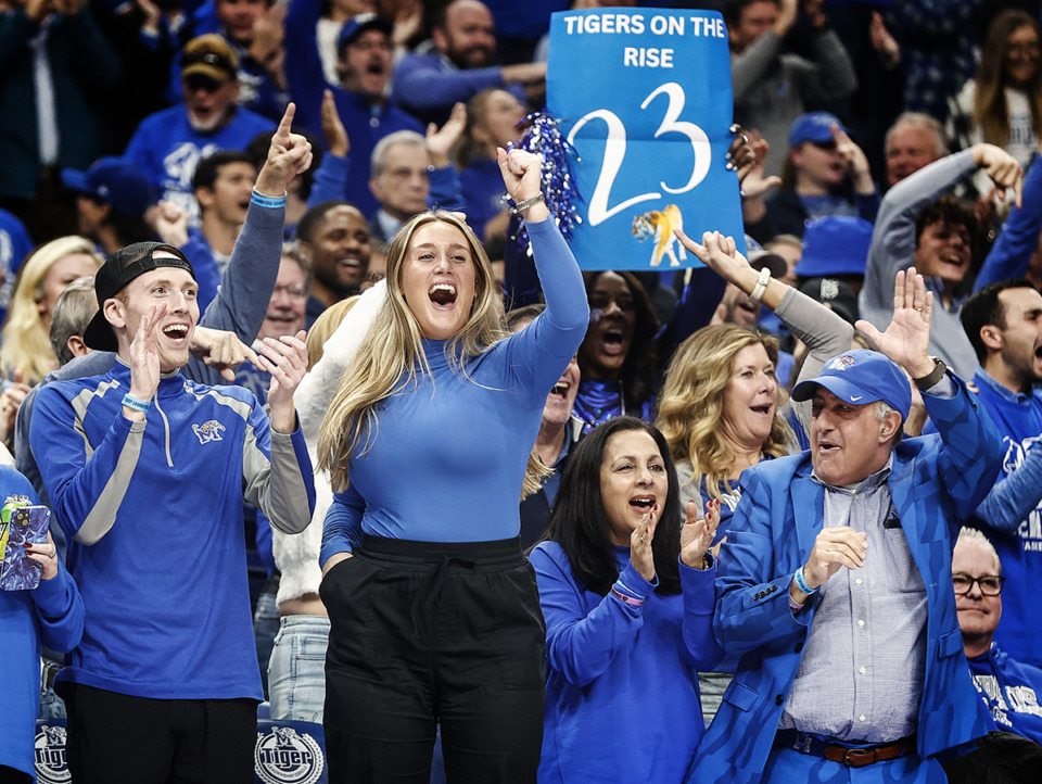 <strong>Memphis Tigers fans celebrate during action against Virginia on Tuesday, Dec. 19, 2023. Memphis has risen in the Associated Press Top 25 rankings again this week.</strong> (Mark Weber/The Daily Memphian)