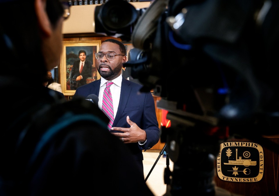 <strong>Memphis Mayor Paul Young speaks to the media discussing the City&rsquo;s approach to crime prevention on Thursday, January 4, 2024 at City Hall.</strong> (Mark Weber/The Daily Memphian)