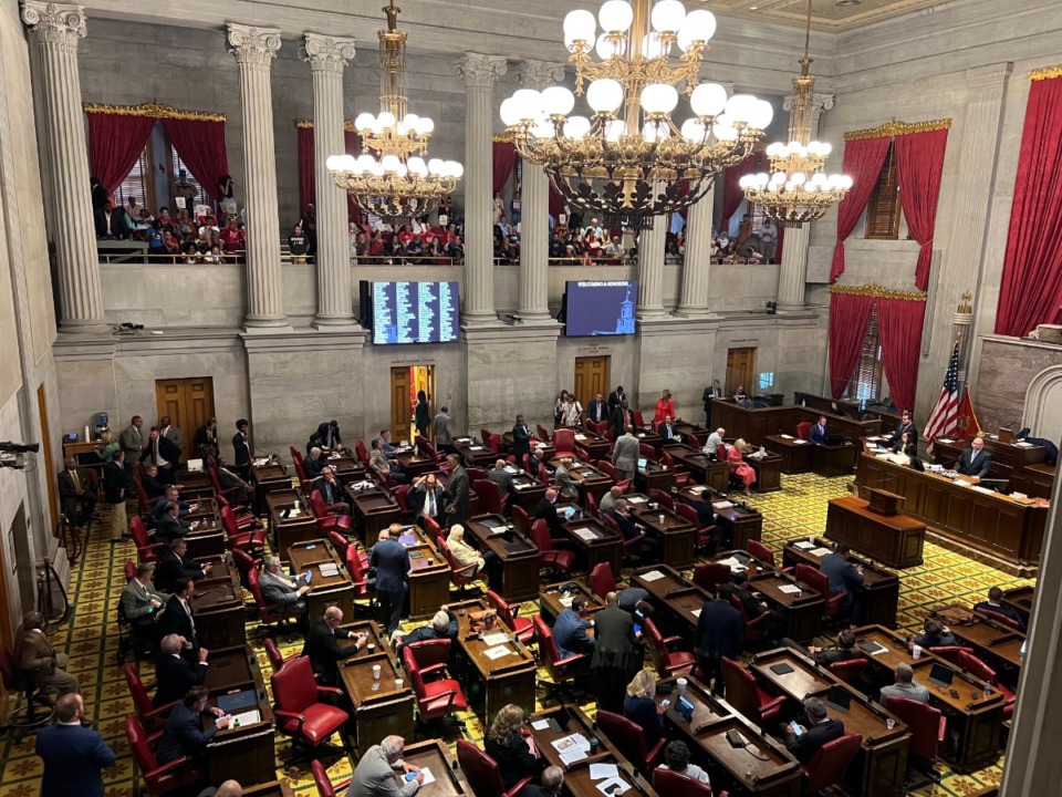 <strong>Members of the Tennessee House of Representatives mill about before beginning business on Aug. 21, as gun-reform advocates watch from the gallery.</strong> (Ian Round/The Daily Memphian)