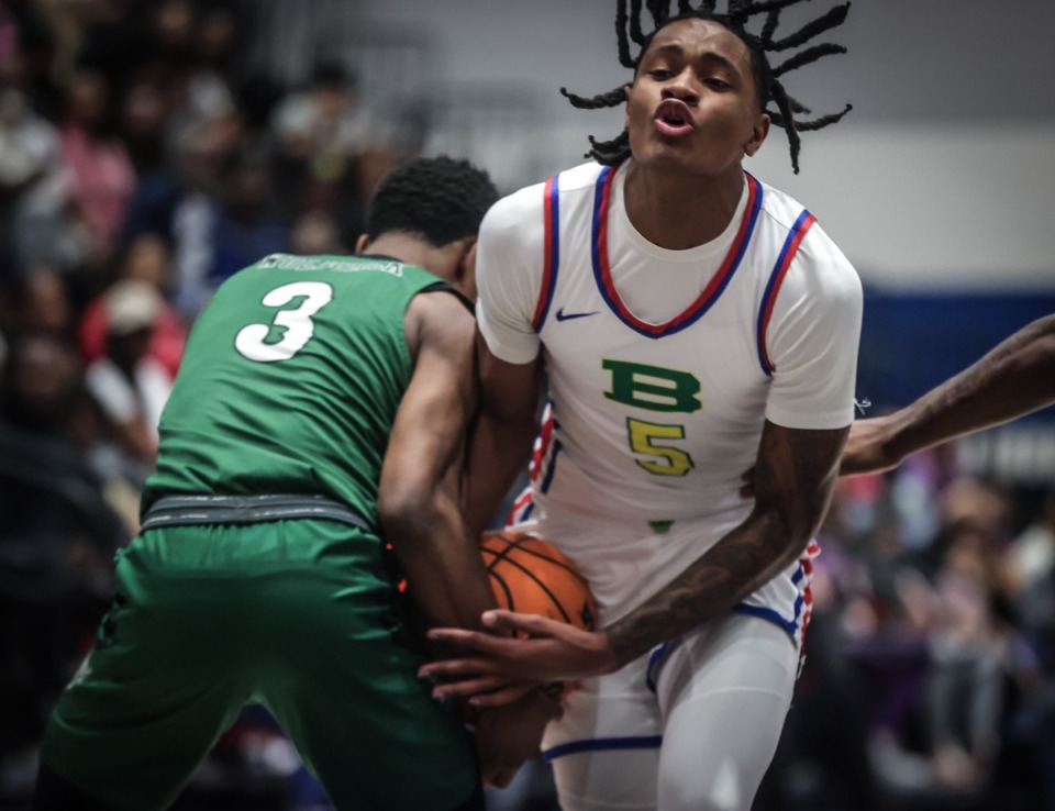 <strong>Bartlett High guard Christian Alston (5) gets fouled during the Jan. 5, 2024, game against Cordova.</strong> (Patrick Lantrip/The Daily Memphian)