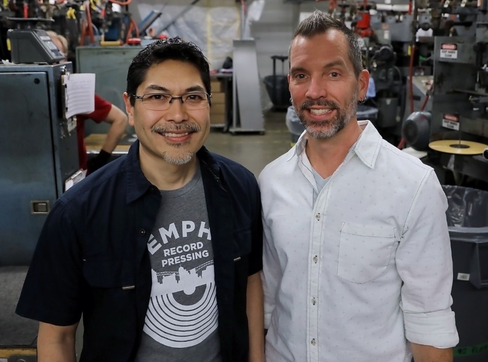 <strong>Mark Yoshida (left) and Brandon Seavers are the owners of Memphis Record Pressing, a Bartlett-based business.</strong> (Patrick Lantrip/ Daily Memphian)