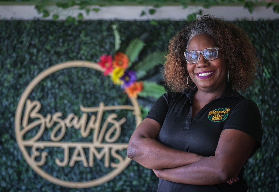 <strong>Monique Williams poses for a portrait at her Bartlett restaurant, Biscuits &amp; Jams, Aug. 24, 2023.</strong> (Patrick Lantrip/The Daily Memphian file)