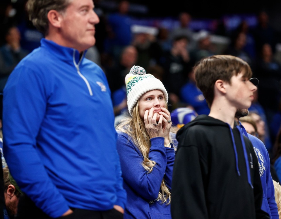<strong>University of Memphis fans look on dejectedly as the Tigers fall to University of South Florida 74-73 on Thursday, Jan. 18, 2024.</strong> (Mark Weber/The Daily Memphian)