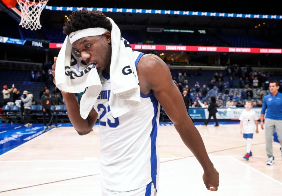 <strong>University of Memphis center Malcolm Dandridge walks off the court after the Tigers&rsquo; 74-73 loss to University of South Florida on Thursday, Jan.18, 2024.</strong> (Mark Weber/The Daily Memphian)