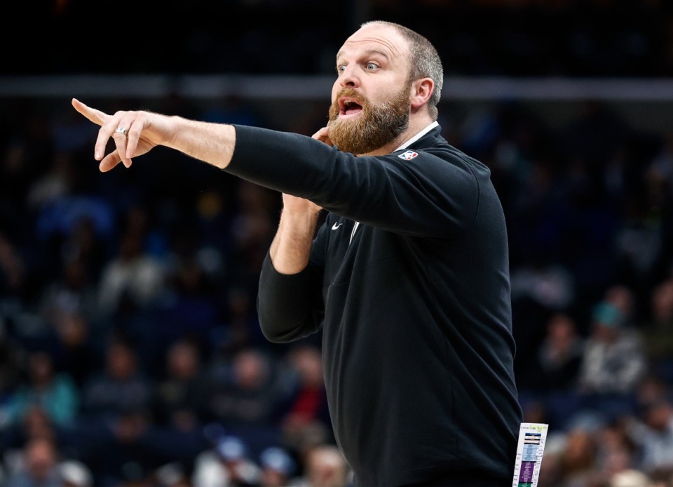 <strong>Memphis Grizzlies head coach Taylor Jenkins on the sidelines during action against the Toronto Raptors on Wednesday, Jan. 3, 2024.</strong> (Mark Weber/The Daily Memphian)