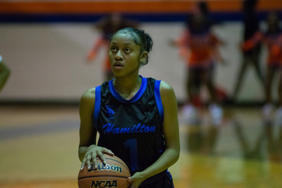 <strong>Amare&rsquo; Boothe of Hamilton loads up for her free throws against Ridgeway Jan. 9.</strong> (Joshua White/Special to The Daily Memphian)