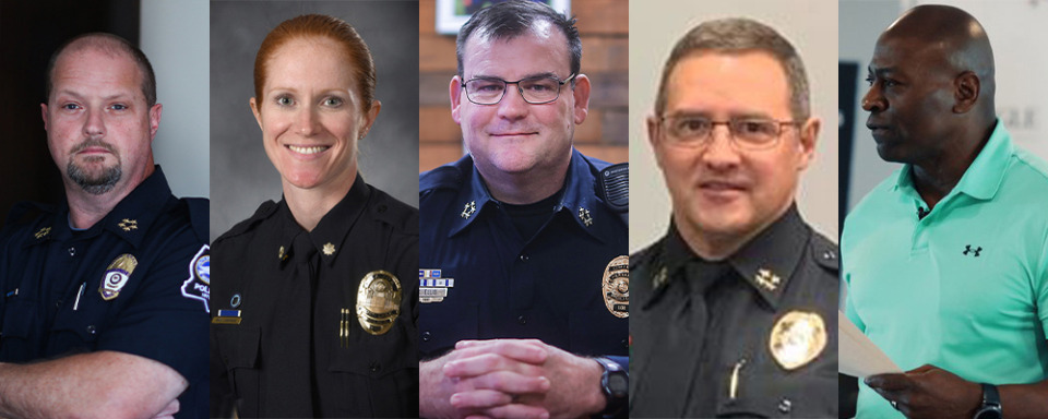 <strong>FROM LEFT: Olive Branch Police Chief Bill Cox; Horn Lake Police Chief Nikki Pullen; Hernando Police Chief Shane Ellis; Southaven police chief candidate Brent Vickers; DeSoto County Sheriff Thomas E. Tuggle</strong> (The Daily Memphian files)