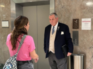 <strong>State Rep. John Ragan, R-Oak Ridge, speaks to Erica Bowton after a meeting Nov. 13, 2023.</strong> (Ian Round/The Daily Memphian file)