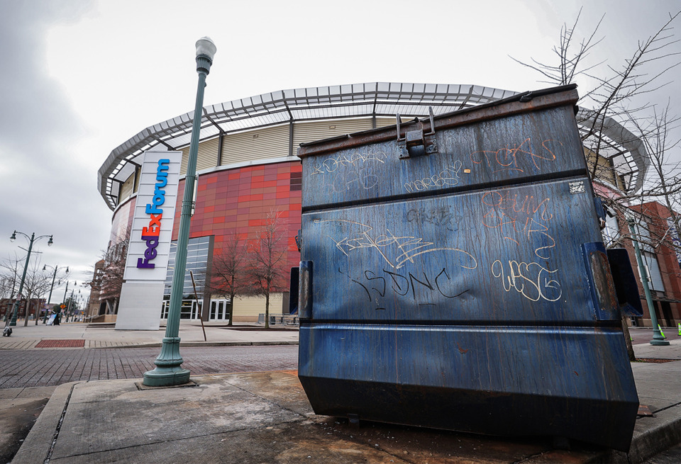 <strong>A dumpster sits across the street from FedExForum Jan. 26.</strong> (Patrick Lantrip/The Daily Memphian)