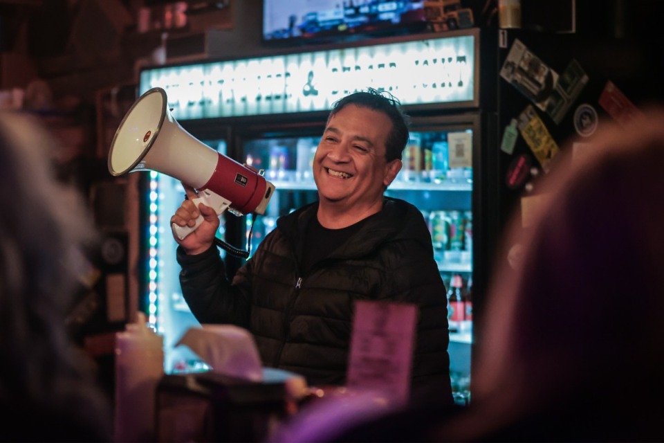 <strong>Jack Brown's Beer &amp; Burger Joint regional manager Alex Castro thanks the crowd during the new Midtown restaurant's grand opening Jan. 27, 2024.</strong> (Patrick Lantrip/The Daily Memphian)