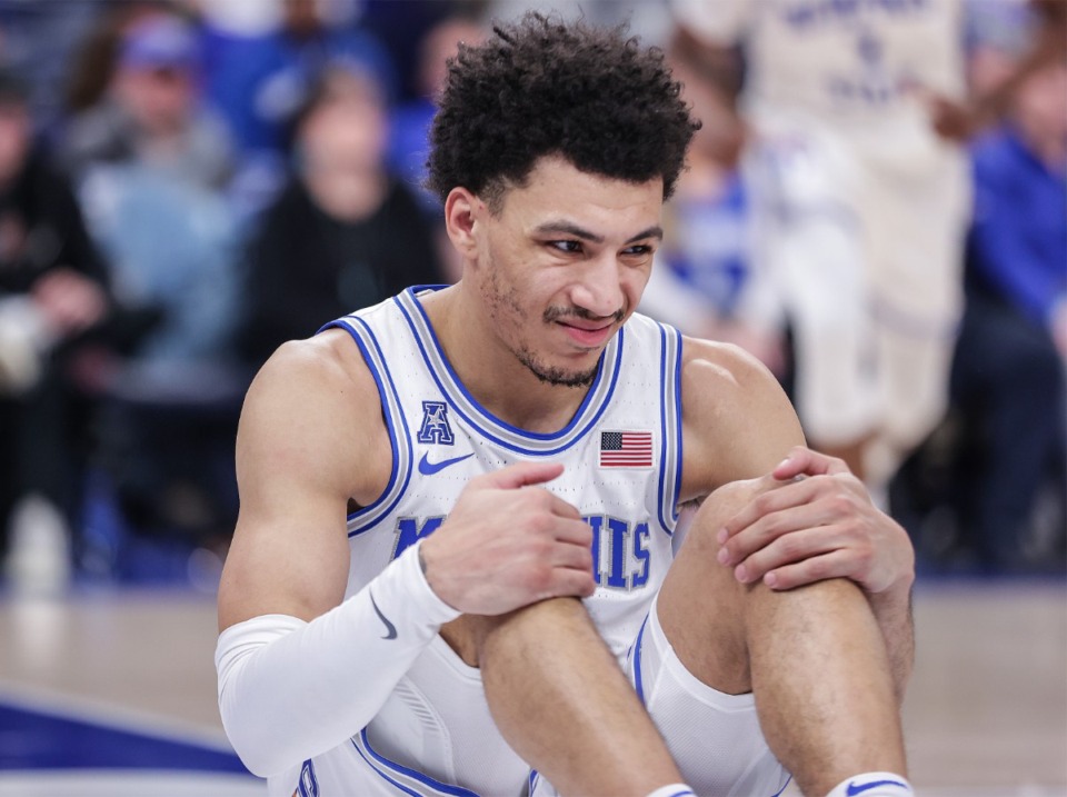 <strong>University of Memphis guard Jahvon Quinerly (11) reacts to a non-call by the referee during a Jan. 31, 2024 game against Rice.</strong> (Patrick Lantrip/The Daily Memphian)