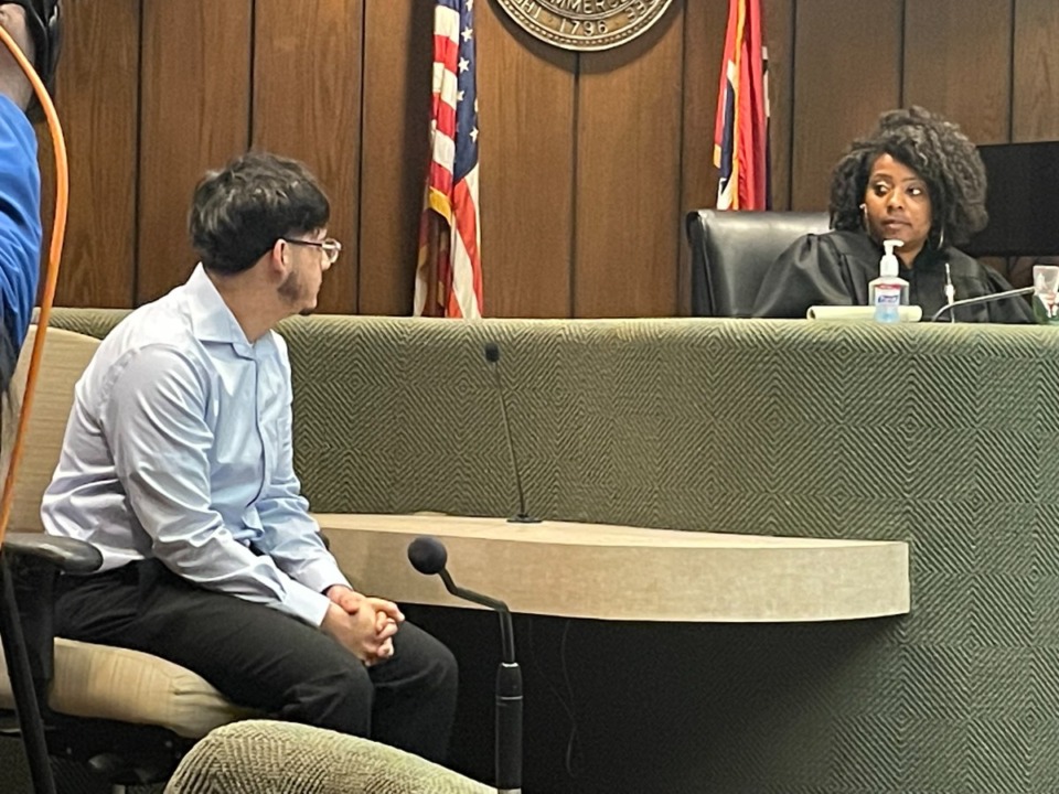 <strong>Miguel Andrade, 16, accepts a plea deal in Shelby County Criminal Court Division 1 with Shelby County Criminal Court Division 2 Judge Jennifer Fitzerald presiding.</strong> (Julia Baker/The Daily Memphian)