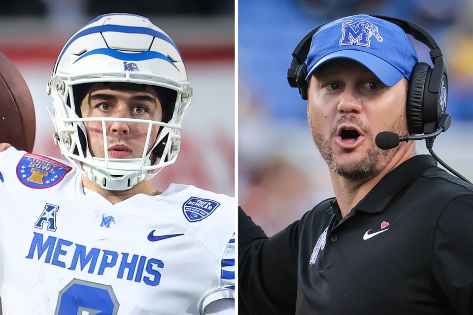 <strong>The Tennessee Sports Writers Association named Memphis Tigers quarterback Seth Henigan (left) Player of the Year, and Tigers coach Ryan Silverfield Coach of the year.</strong> (The Daily Memphian files)