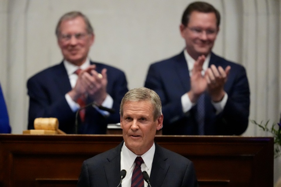 <strong>&ldquo;The state of our state is strong, resilient and ready for the future,&rdquo; Gov. Bill Lee, middle, said in his State of the State address in the House chamber Monday, Feb. 5, 2024, in Nashville.</strong> (George Walker IV/AP)