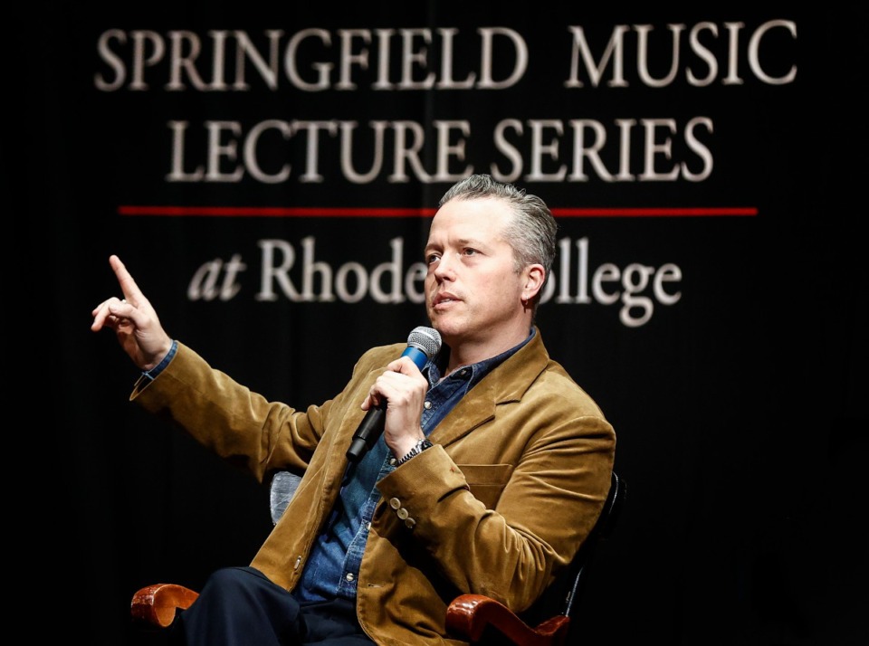 <strong>Six-time Grammy Award-winning recording artist Jason Isbell speaks during Rhodes College&rsquo;s Springfield Music Lecture Series on Wednesday, February 7, 2024.</strong> (Mark Weber/The Daily Memphian)