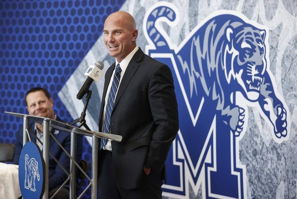 <strong>New University of Memphis baseball coach Matt Riser is introduced during a ceremony at Laurie-Walton Basketball Center on Thursday, June 22, 2023.</strong> (Mark Weber/The Daily Memphian file)