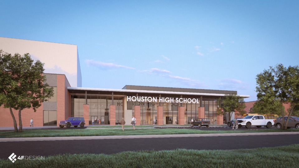 <strong>A rendering depicts the main entrance at Houston High.</strong> (Courtesy Germantown Municipal School District)