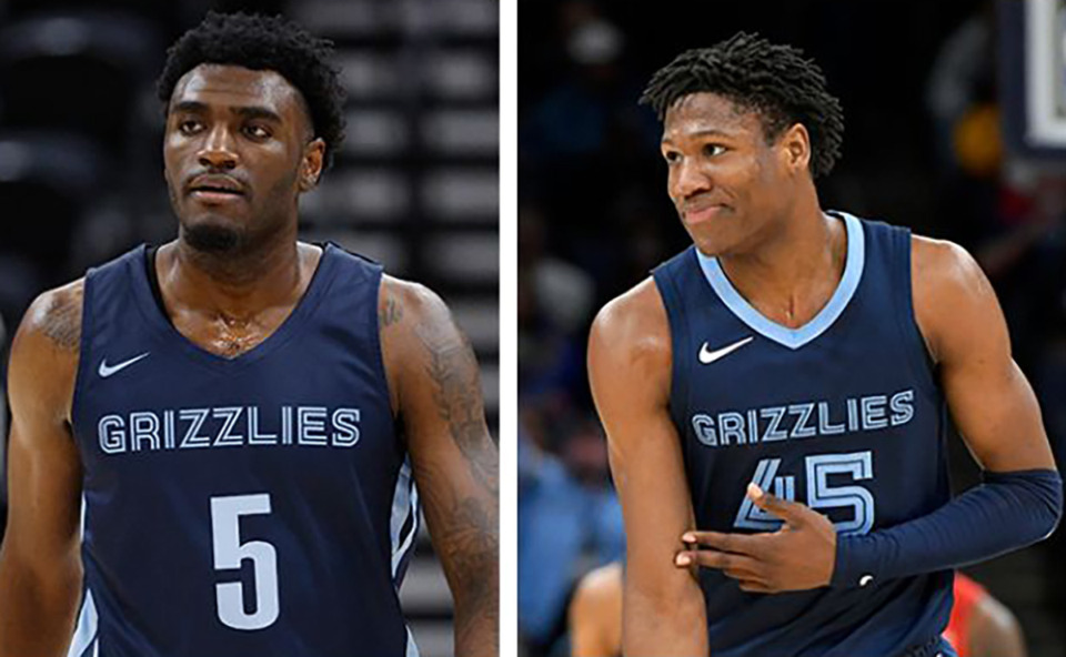<strong>The emergence of Vince Williams Jr. (5) and GG Jackson (45) has changed the experience and the meaning of this mostly lost Memphis Grizzlies season.</strong> (Jeff Swinger, left, Brandon Dill/AP Photo file )