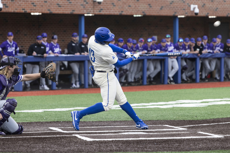 <strong>Pierre Seals hits a home run against Central Arkansas Feb. 21 at FedExPark Avron Fogelman Field.</strong> (Brad Vest/Special to The Daily Memphian)