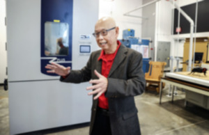 <strong>Christian Brothers University Packaging Initiatives coordinator Siripong Malasri leads a tour of the school&rsquo;s new packaging-laboratory building Feb. 22.</strong> (Mark Weber/The Daily Memphian)