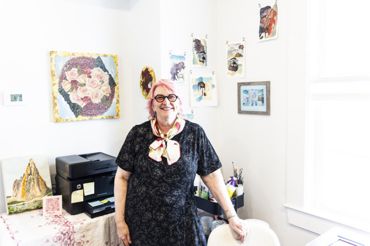 <strong>Mary Jo Karimnia poses inside their studio during the Studiohouse on Malvern open house.</strong> (Brad Vest/Special to The Daily Memphian)