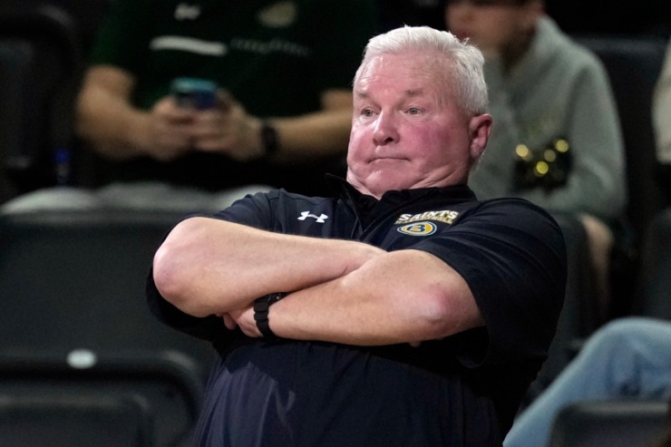 <strong>Briarcrest Christian head coach John Harrington watches the action during the second half of the Division II-AA championship basketball game against Brentwood Academy Saturday, March 2, 2024, in Cookeville, Tenn.</strong> (Mark Humphrey/Special to The Daily Memphian)