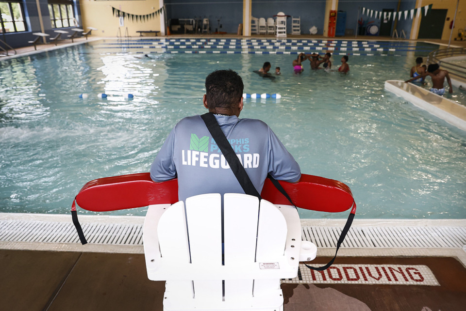 <strong>A lifeguard on duty at the Hickory Hill Community Center pool. The Hickory Hill aquatic center is one of two&nbsp;indoor swimming facilities in the city. The other is in&nbsp;Uptown.</strong> (Mark Weber/The Daily Memphian file)