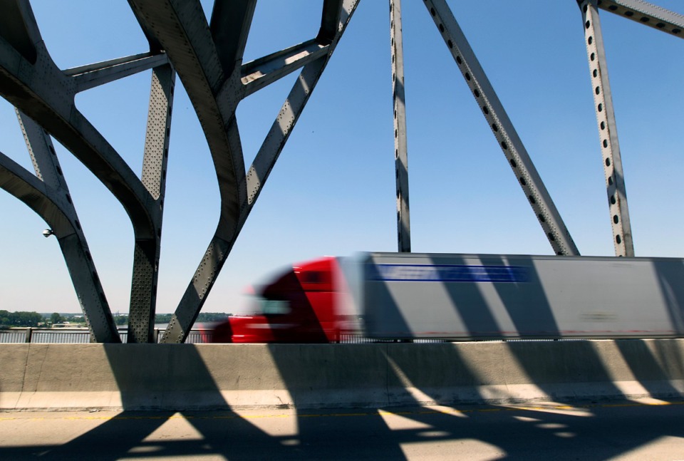 <strong>A freight truck crosses the Memphis-Arkansas bridge.</strong> (Daily Memphian file)