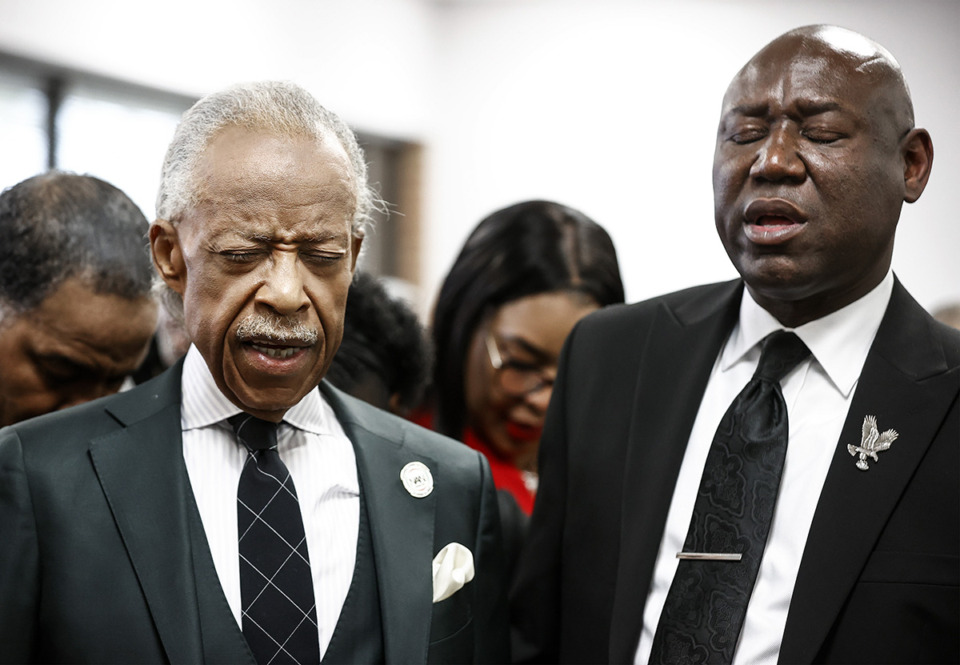 <strong>&ldquo;You don&rsquo;t get to be judge, jury and executioner,&rdquo;&nbsp;attorney Ben Crump, right, said Tuesday, March 5, at Mississippi Boulevard Christian Church. He and Rev. Al Sharpton, left, prayde before a funeral service for Ramon McGhee, an inmate who died at Shelby County Jail.</strong> (Mark Weber/The Daily Memphian)