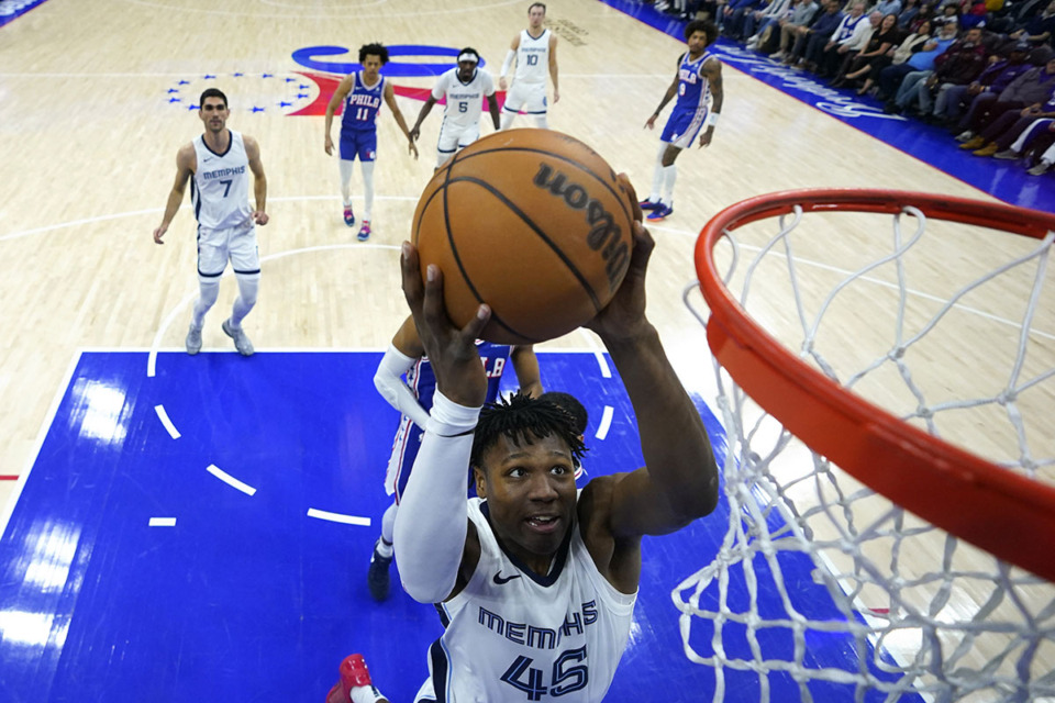 <strong>Memphis Grizzlies' GG Jackson goes up for a dunk during a game against the Philadelphia 76ers, Wednesday, March 6, in Philadelphia.</strong> (Matt Slocum/AP)