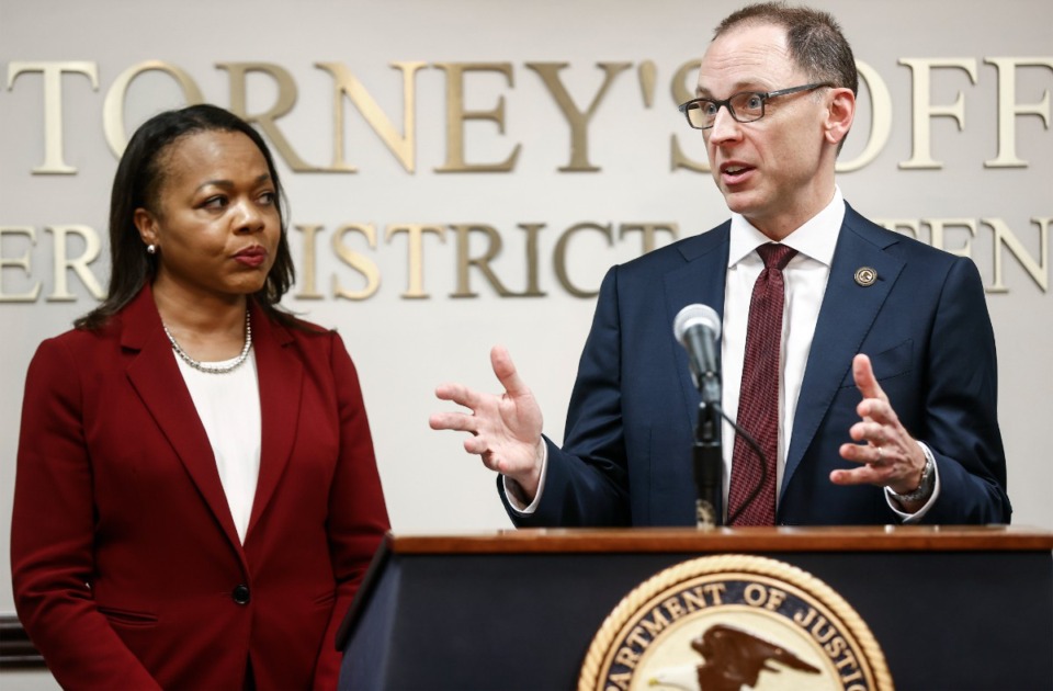 <strong>Assistant Attorney General Kristen Clarke (left) of the Civil Rights Division and United States Attorney Kevin Ritz of the Western District of Tennessee announced that the Department of Justice is opening an investigation into the City of Memphis and Memphis Police Department on Thursday, July 27, 2023.</strong>&nbsp;(Mark Weber/The Daily Memphian file)