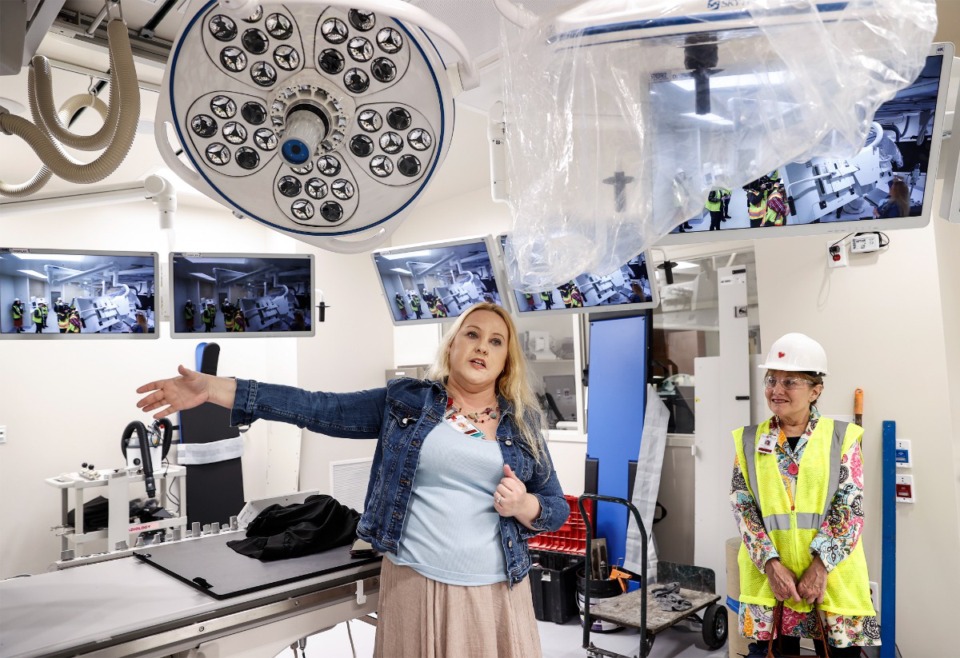 <strong>Le Bonheur Children&rsquo;s Hospital staff members Crystal Hughey (left) and Jane Hanafin (right) discuss upgrades to the Cath Lab March 6, 2024.</strong> (Mark Weber/The Daily Memphian)