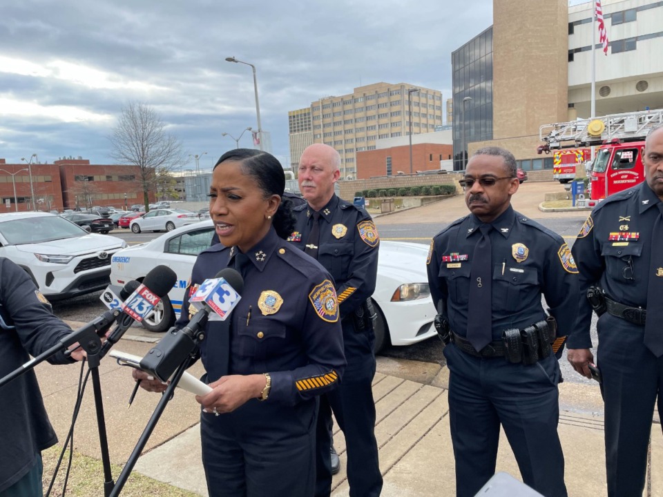 <strong>MPD Interim Chief Cerelyn&nbsp;&ldquo;C.J.&rdquo; Davis speaks to the media Friday, March 8 after an MPD officer was shot earlier that morning. </strong>(Samuel Hardiman/The Daily Memphian)